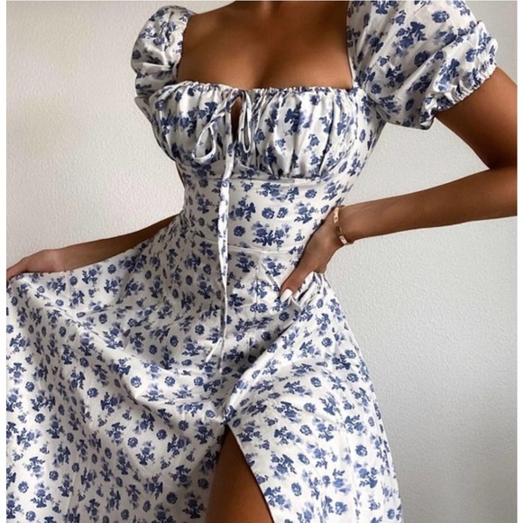House of CB Dresses & Skirts - House Of CB London Tallulah Corset Blue Floral Cottagecore Dress XS